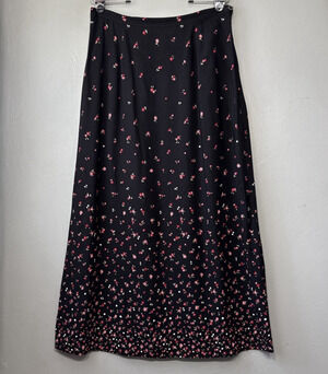 Vintage Ditzy Floral Skirt Size 14 Black Dark Romantic Church Modest Grunge Cute